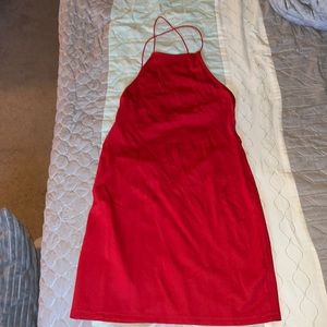 Red backless mini dress